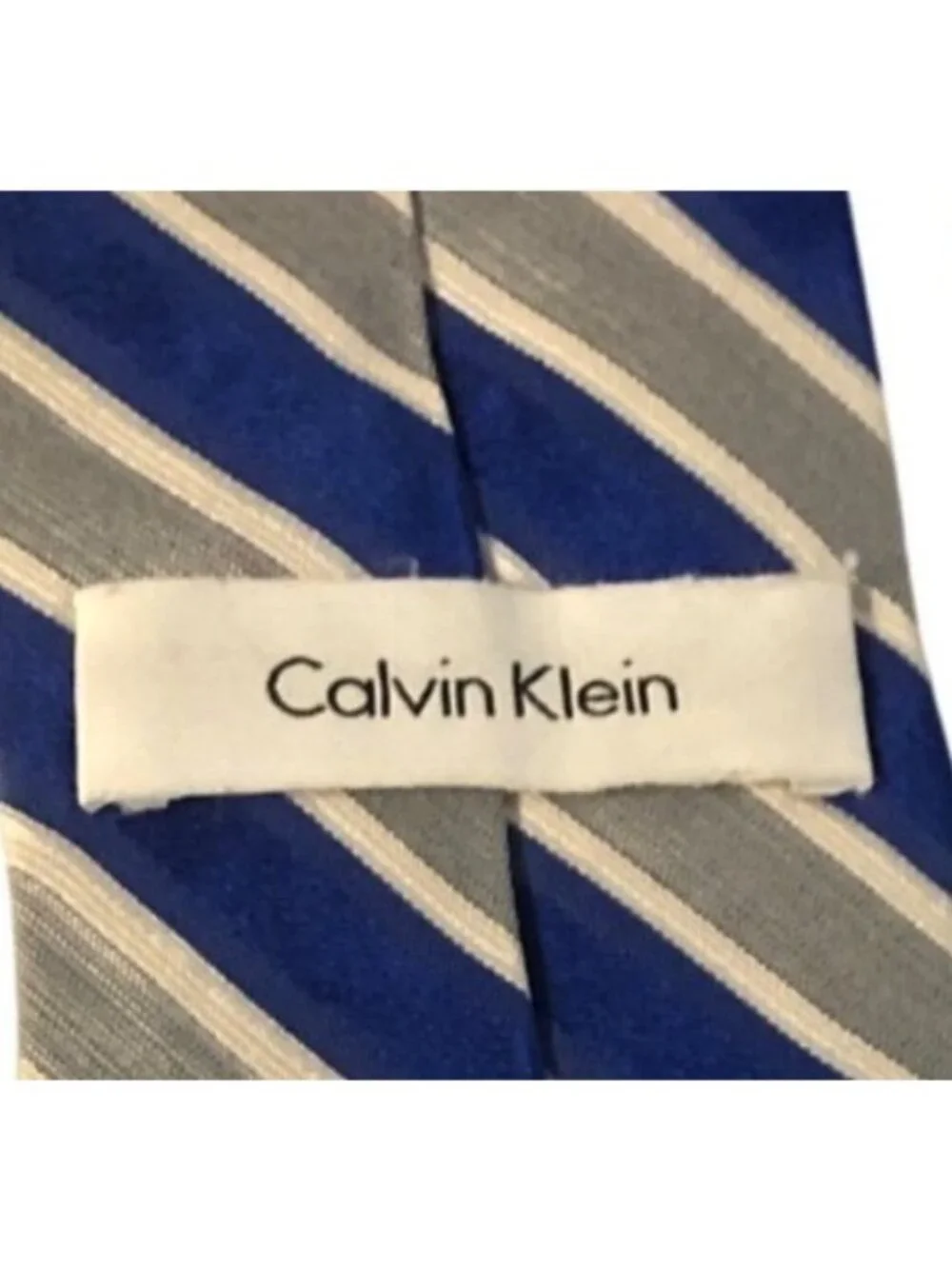 Calvin Klein Silk Tie Blue Gray Striped Mens Necktie Office Work Formal Gift